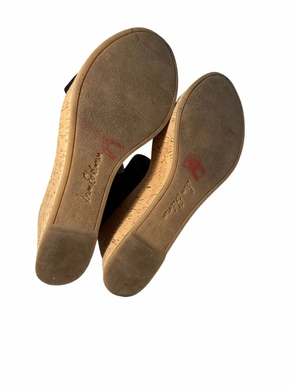 Sam Edelman Gala Women's Black Suede Two-Strap Cork Wedge Sandals Sz 8.5